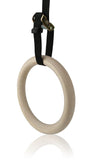 Gymenist Pair of Wood Gymnastics Gym Rings Set of 2 Workout Exercise Hoops with Bands And Buckles Choose Width of Belt